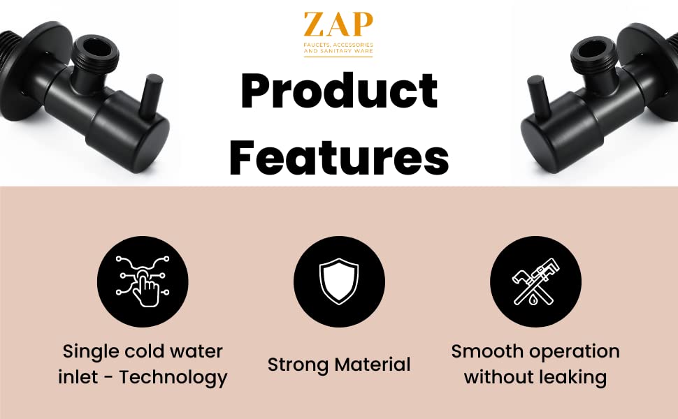 ZAP 3435 Turbo Stainless Steel Angle Valve Stop Cock Set – Wall-Mount, Black Finish