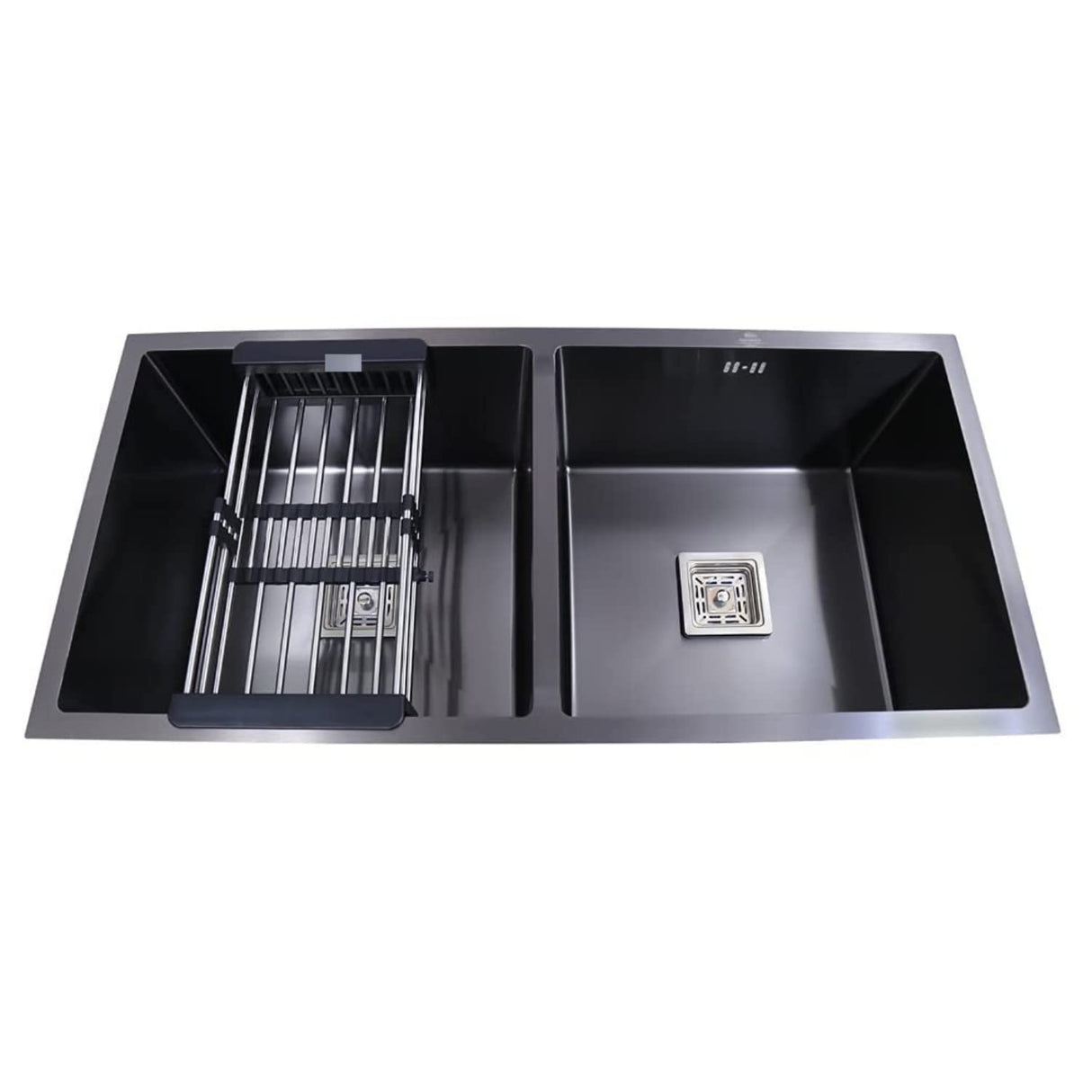 ZAP Black Stainless Steel Kitchen Sink | 37x18 cm Single Bowl Sink with Drainage Kit | Dual Water Aerator, Waste Pipe, Drainer Basket & Coupling | Noise Reduction Pads | Ideal for Modular Kitchens