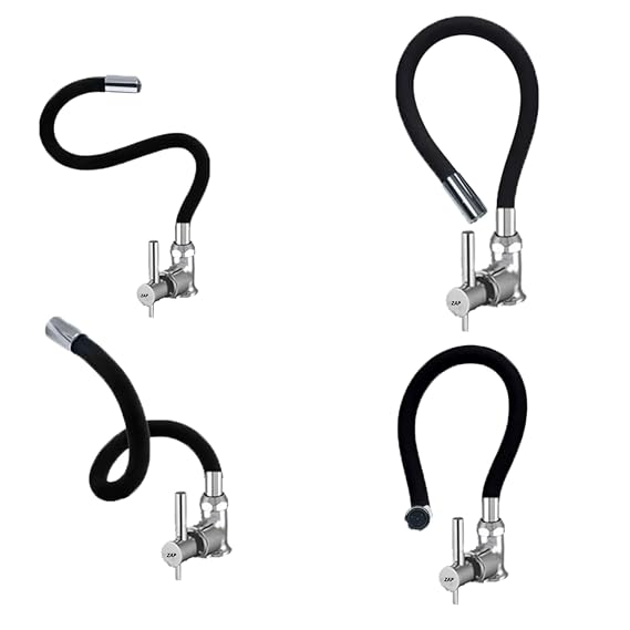 ZAP TERRIM High Grade Brass Kitchen Tap | Swan Neck Design | 360° Swivel Spout | Single Lever | Flexible Silicone Spout | Rust-Proof | Hot & Cold Mixer | Chrome Finish