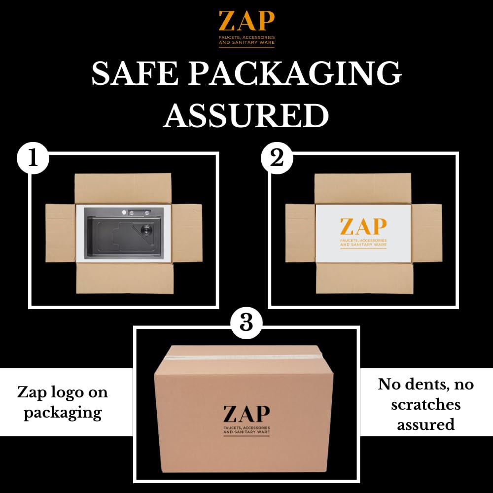 ZAP Waterfall 304 SS Kitchen Sink Set – 45x20 Inch Chrome Finish with Pull-Out Faucet, Chopping Board, Soap Dispenser, Glass Rinser & Strainer | Farmhouse Kitchen Sink with Accessories