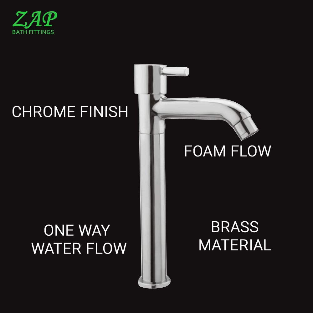 ZAP Flora Stainless Steel Tall Pillar Cock | Chrome Finish 11-Inch Faucet for Kitchen Sink, Bathroom Wash Basin, and Countertop Sinks | Hot or Cold Water Tap