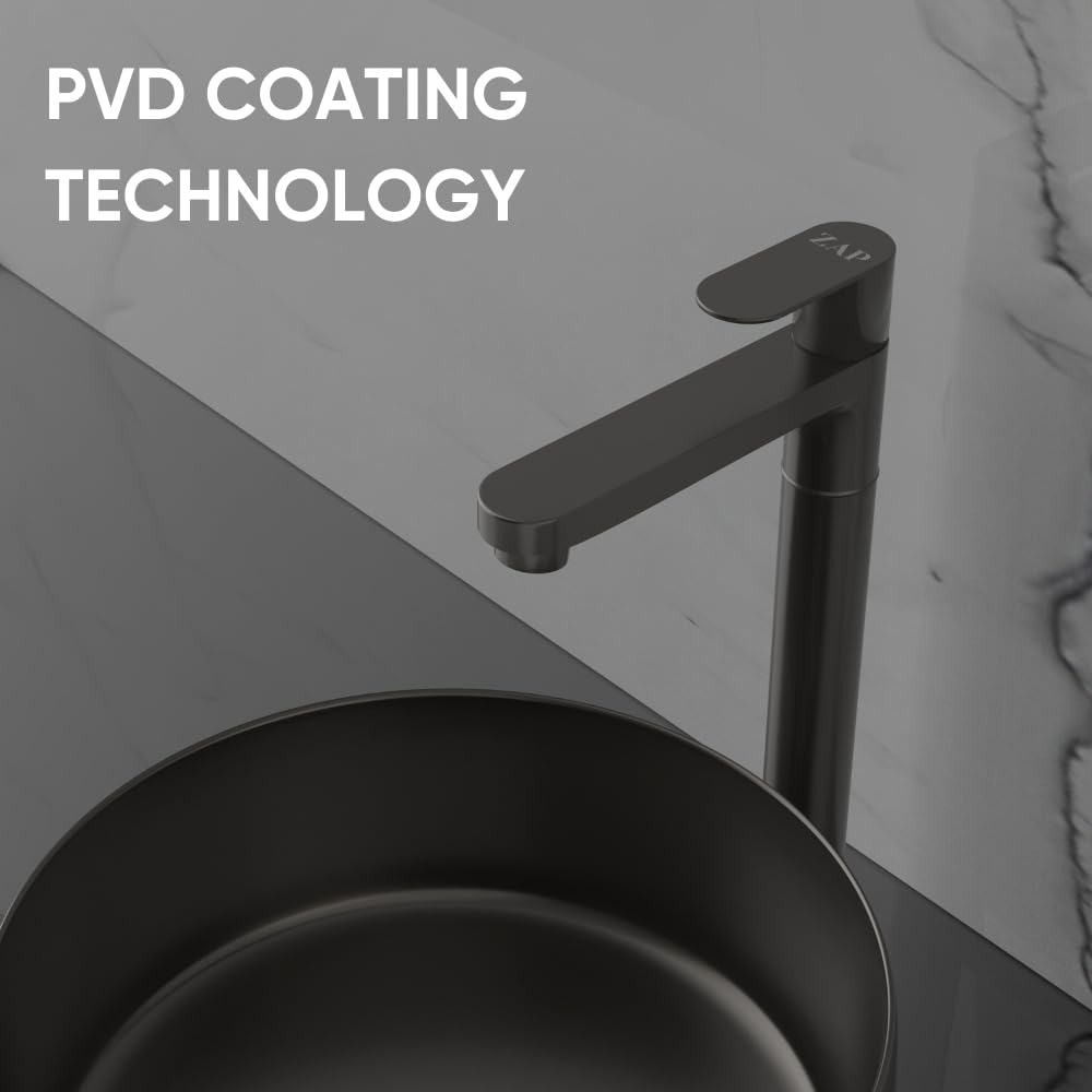 ZAP Ocean Series Brass Pillar Cock Tap 11-Inch Tall | Black PVD Coated Bathroom Faucet | Hot or Cold Water Tap for Wash Basin, Sink, Vanity | Stylish & Durable