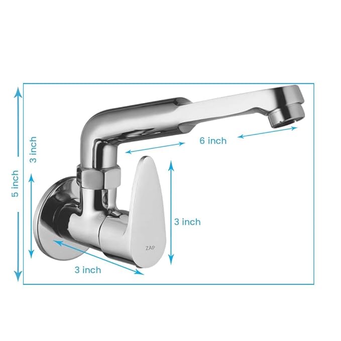 ZAP Brezza Heavy Curve Wall-Mount Kitchen Sink Tap | Chrome Finish | Brass Sink Cock for Home Use | Easy-to-Use Kitchen Faucet