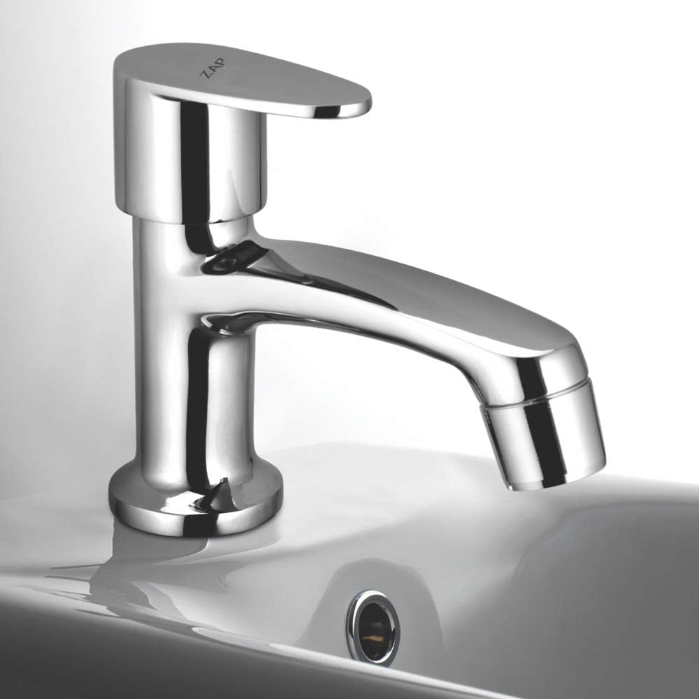 ZAP Pluto Pillar Cock | Premium Brass Long Body Bib Cock | Chrome Plated Hot or Cold Water Tap for Bathroom, Kitchen, Wash Basin | Sleek Modern Design