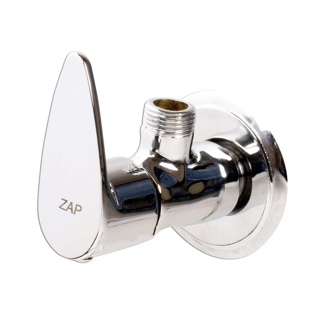 ZAP Brezza Brass Angle Cock – 7x2 Inch Heavy-Duty Valve | Chrome Finish Quarter Turn Tap with Wall Flange | Solid Brass Fitting for Bathroom, Kitchen, Geyser, Jet Spray | Made in India