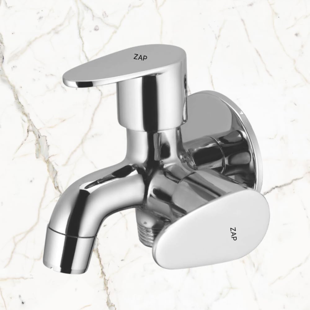 ZAP Prime 2-in-1 Brass Bib Cock Tap | Wall Mounted Chrome Finish Sink Tap with 360° Swivel Spout | Washing Machine & Kitchen/Bathroom Use | Water-Saving Aerator | 15mm BSP | Made in India