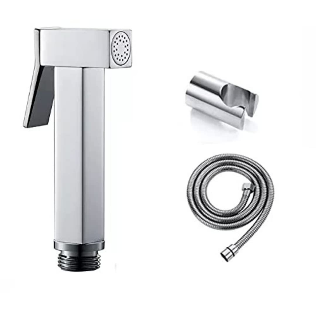 ZAP Cube Series Brass Health Faucet/Spray Gun – Set of 2 | Chrome Finish | Adjustable Water Pressure | G1/2" Thread | Anti-Clog Nozzle | For Bathroom & Toilet Use