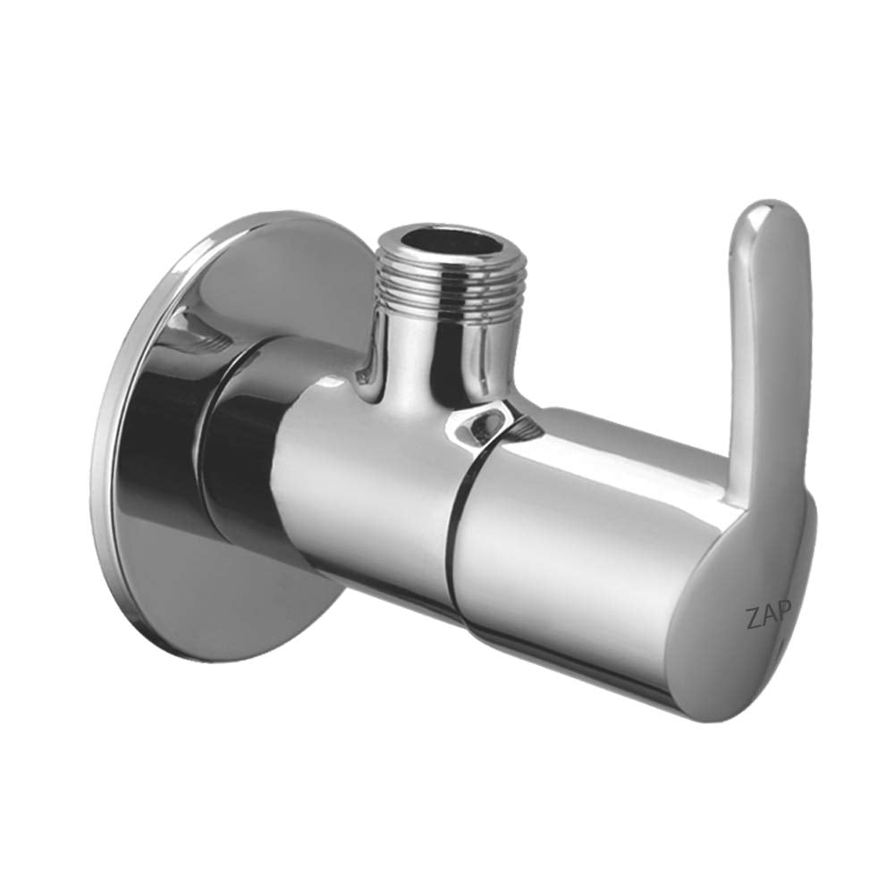 ZAP Prime Brass Angle Cock | Chrome Finish Angle Valve with Wall Flange | Quarter Turn Tap for Geyser, Sink, Jet Spray, and Bathroom/Kitchen Use | 15mm BSP | Hot & Cold Water Compatible | Made in India