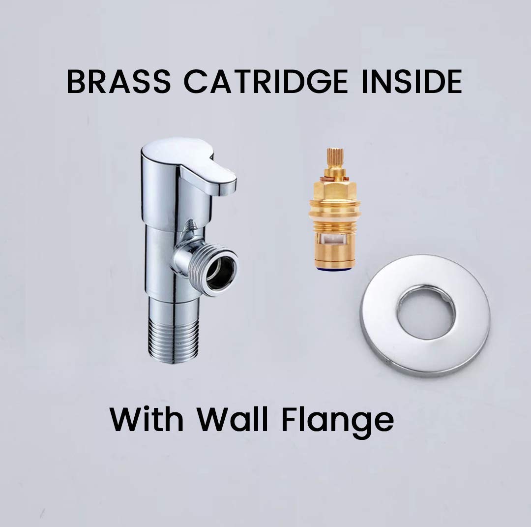 ZAP Brass Angle Valve with Stainless Steel Connection Pipe – Set of 2 | Chrome-Plated Quarter Turn Tap with Wall Flange for Bathroom, Kitchen, Geyser, Basin & Toilet | Rust-Resistant | Made in India