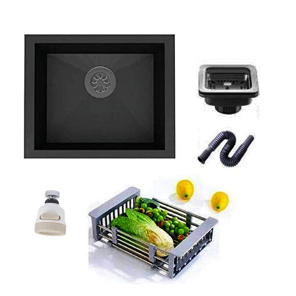 ZAP Millennium Series 304 Grade Stainless Steel Square Single Bowl Kitchen Sink | With All-in-One Waste Kit | Deep & Spacious | Soundproof Design | Heat & Stain Resistant (24x24 Black)