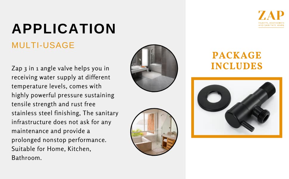 ZAP 3435 Turbo Stainless Steel Angle Valve Stop Cock Set – Wall-Mount, Black Finish