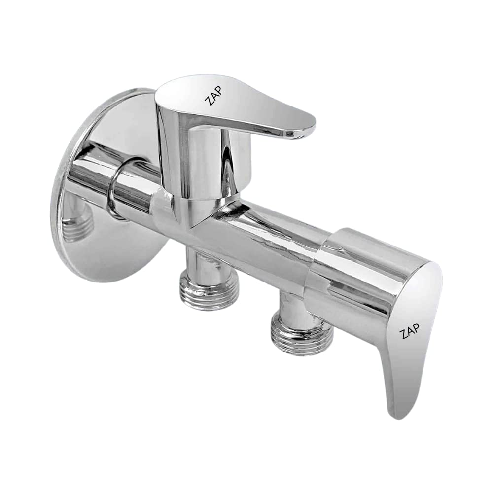 ZAP 2-in-1 Brass Angle Valve | Heavy-Duty Chrome Finish Dual Outlet Valve with Wall Flange | Quarter Turn 2-Way Tap for Bathroom, Kitchen, Geyser, Jet Spray & Basin | 15mm BSP | Made in India