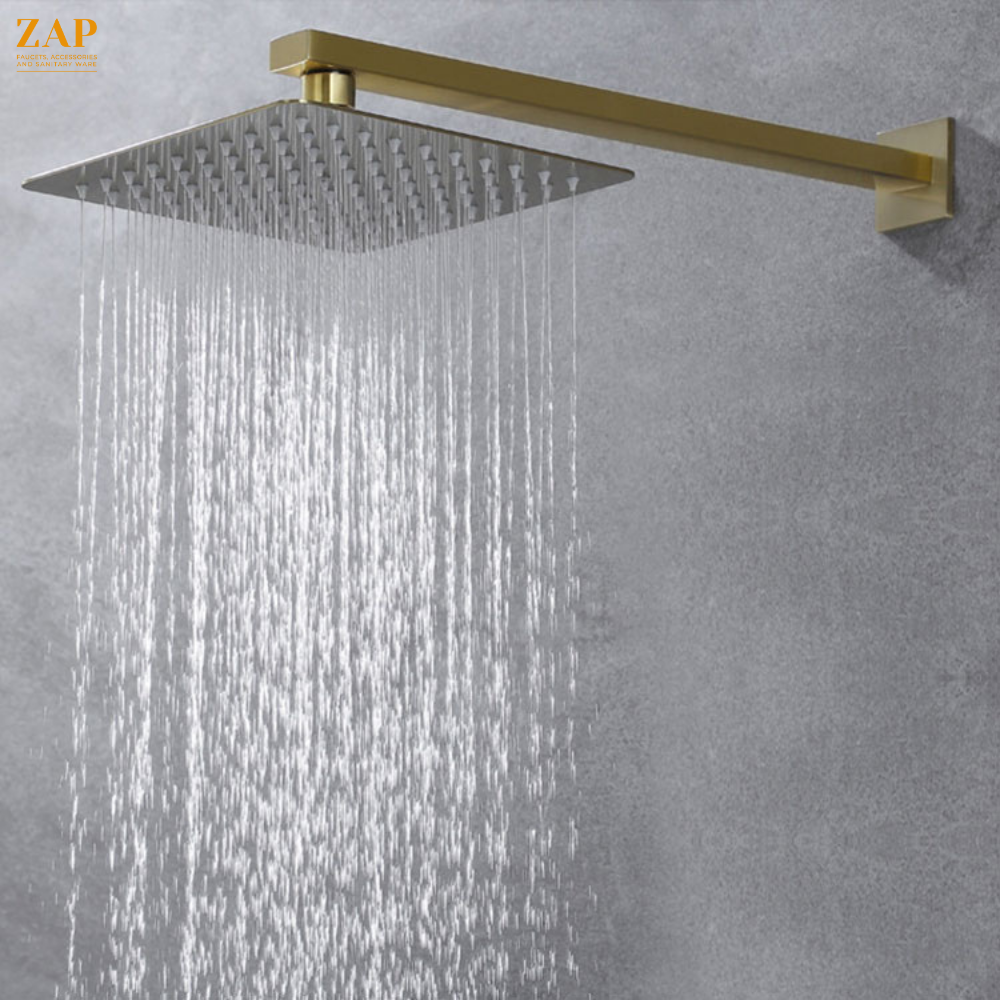 ZAP OHSQ75 360 Degree Rotation Gold Square Wall Mounted Overhead Shower SUS 304 Stainless Steel- 8x8 Inches