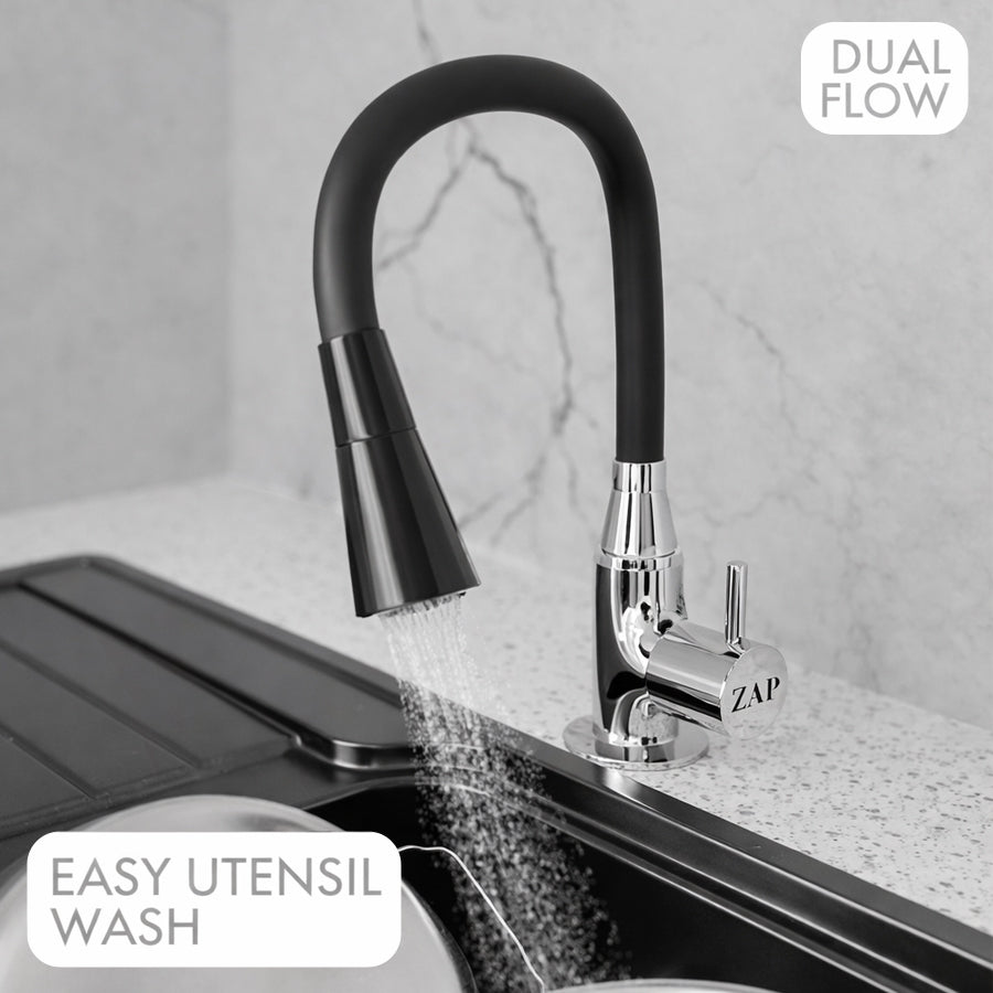 Black Silicone Dual Flow Swan Neck Tap