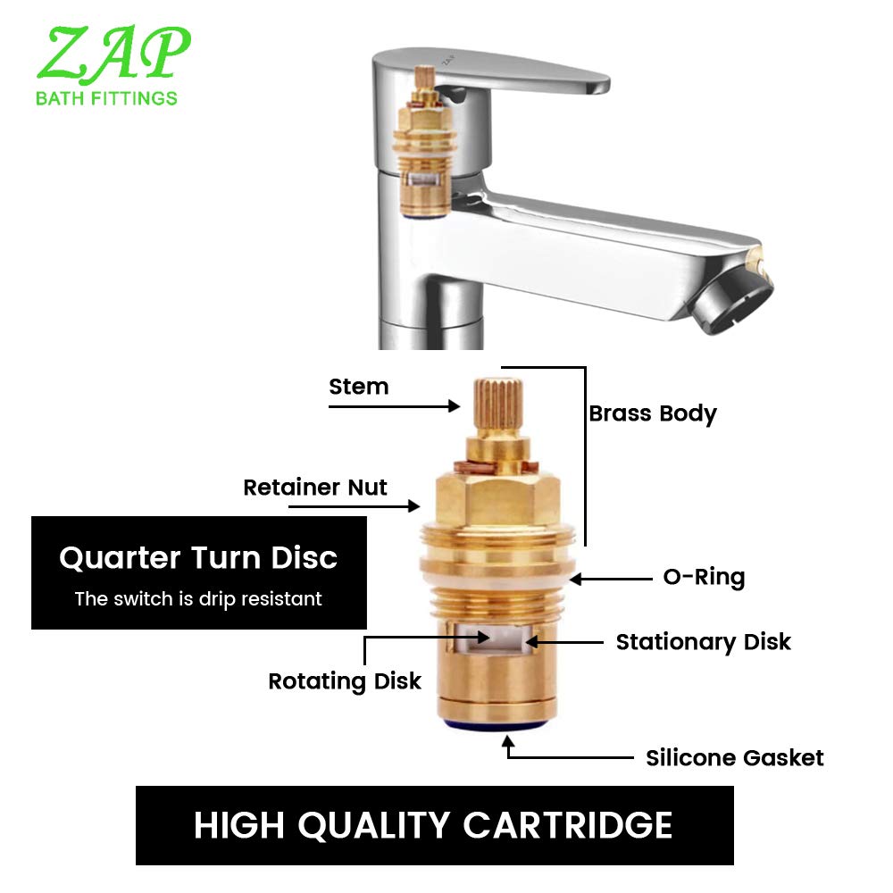 Zap Skoda Full Body Brass Pillar Cock | Long Body Chrome Plated Hot & Cold Water Tap for Wash Basin & Sink | Premium Bathroom Faucet | Modern Durable Brass Water Tap