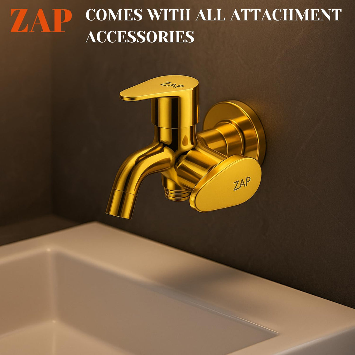 Brezza Two-in-One Bib Cock Gold Tap for Bathroom Kitchen