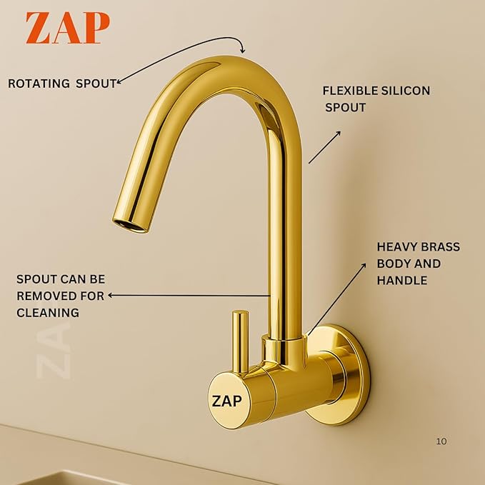 Elixir Kitchen Sink Tap Gold Wall Mounted