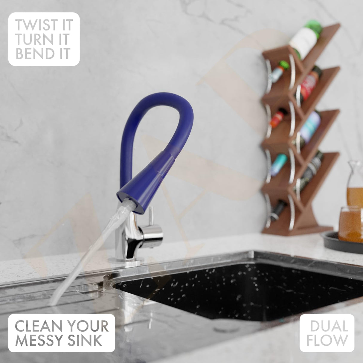 ZAP Swan Neck with Flexible Swivel Spout | Dual Flow Kitchen Sink Tap | Silicone Spout Brass Faucet | Tap for Kitchen Sink | Modern Sink Cock | Wash Basin Tap | Pillar Tap (Blue)