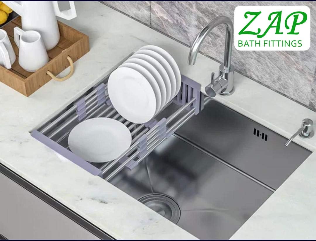 ZAP Hexa Series 304 Grade Stainless Steel Kitchen Sink | Single Bowl | Satin/Matte Finish | Square Coupling | Rust-Proof & Durable | Premium Quality (24 x 18 x 10 Inch)