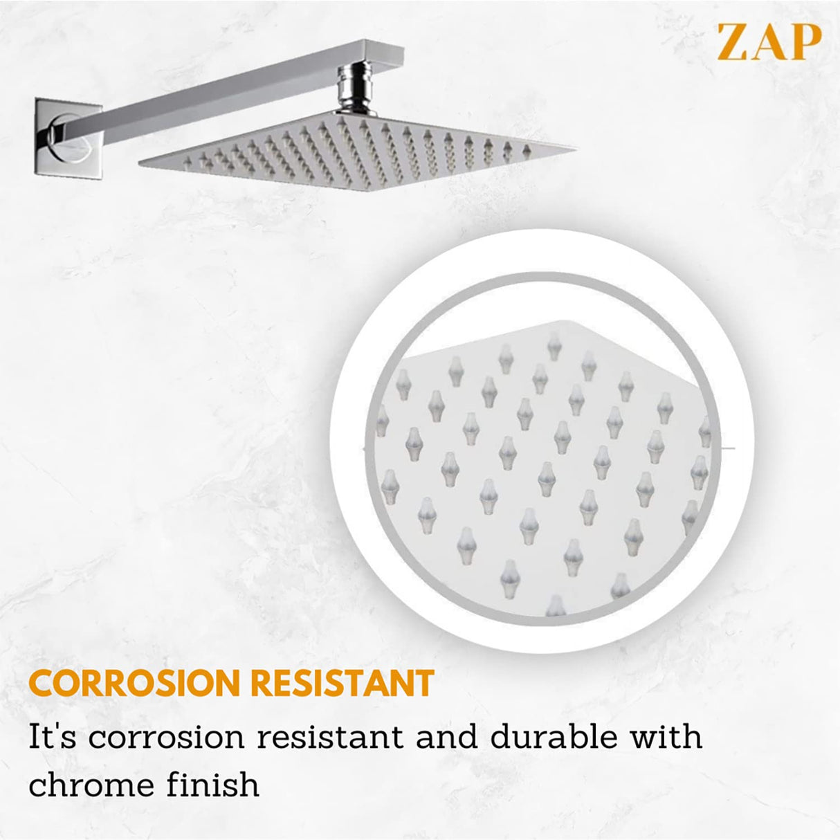 ZAP Combo | Hexa Ultra Square 304 SS Overhead Shower with Rod | ABS Silicone Hand Shower | Flexible Hose Pipe | Wall Hook | High Pressure Rain Shower | Rust-Free Stainless Steel Finish