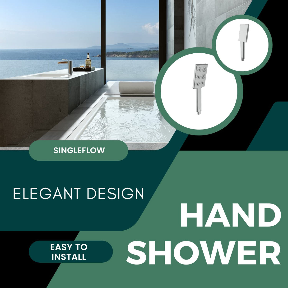 Zap ZX8765 Hand Shower with Stand and Hose Pipe, Flexible Silicone Nozzles, Stainless Steel Finish, Lightweight, Great Grip, Precise Water Flow(Ultra Modern Sleek, Single Flow, Elegant Design)