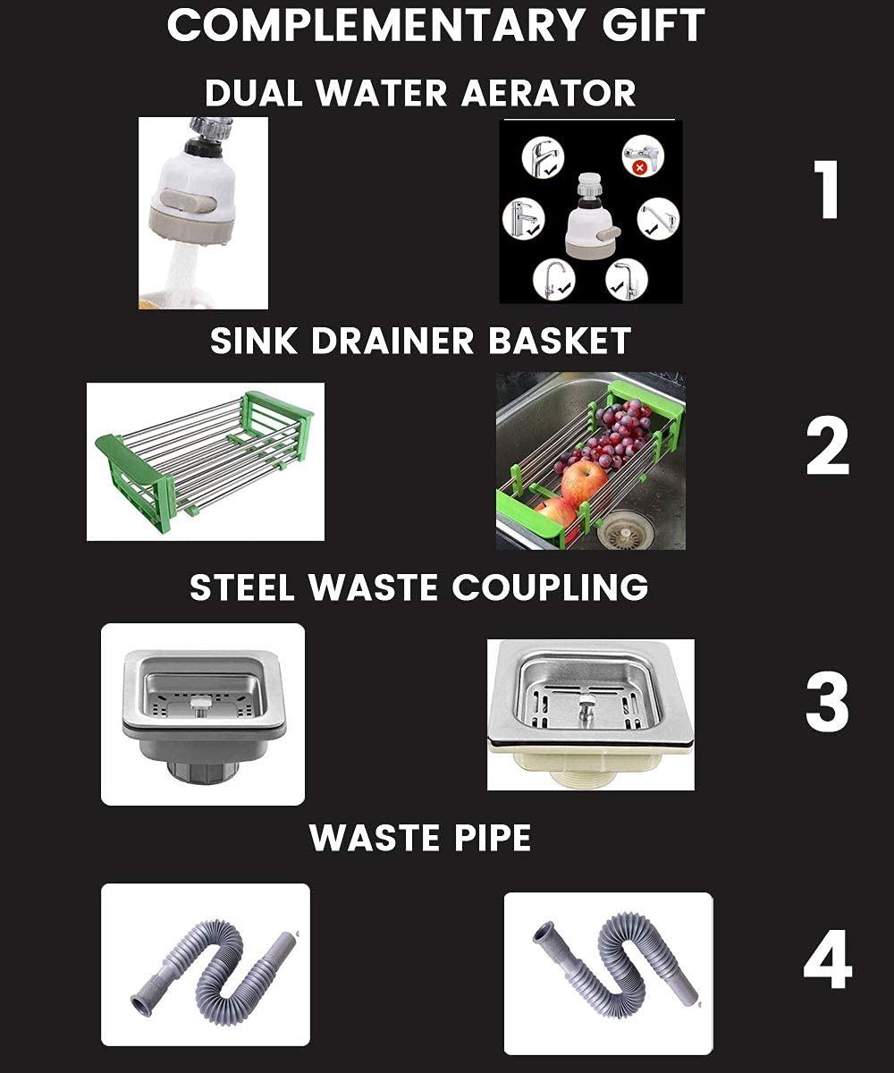 ZAP Millennium Series 304 Grade Stainless Steel Square Single Bowl Kitchen Sink | With All-in-One Waste Kit | Deep & Spacious | Soundproof Design | Heat & Stain Resistant (24x24 Black)