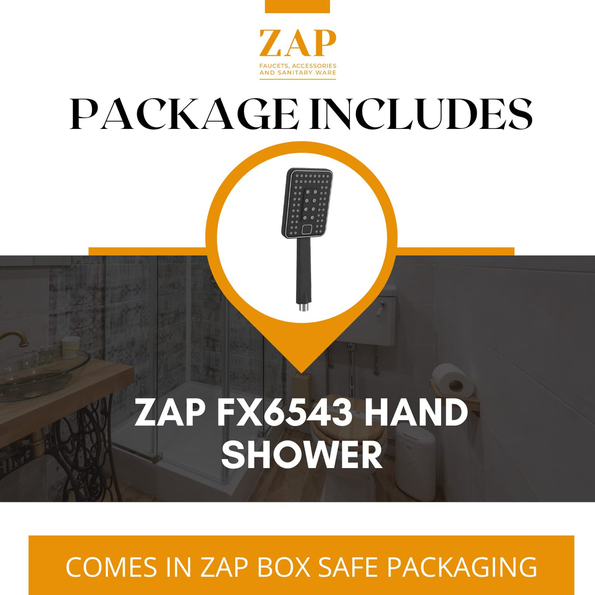 ZAP FX6543 | Hand Shower | Flexible Silicone Nozzles | Stainless Steel Finish | Lightweight | Great Grip | Precise Water Flow | Multi-Flow Spray | High Pressure