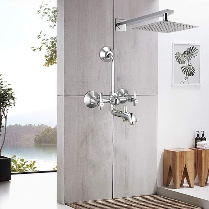 Terrim Chrome 3-in-1 Wall Mixer with Shower System & Bend Pipe