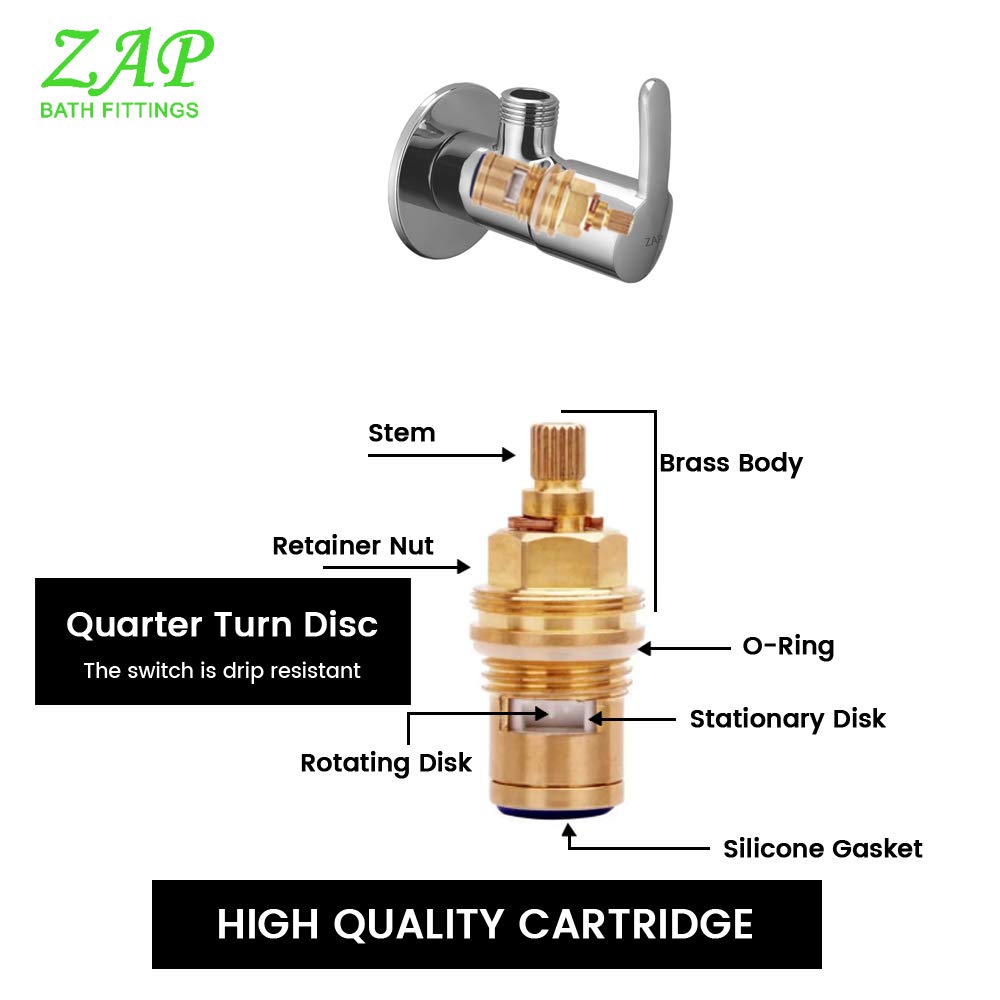 ZAP Prime Brass Angle Cock | Chrome Finish Angle Valve with Wall Flange | Quarter Turn Tap for Geyser, Sink, Jet Spray, and Bathroom/Kitchen Use | 15mm BSP | Hot & Cold Water Compatible | Made in India