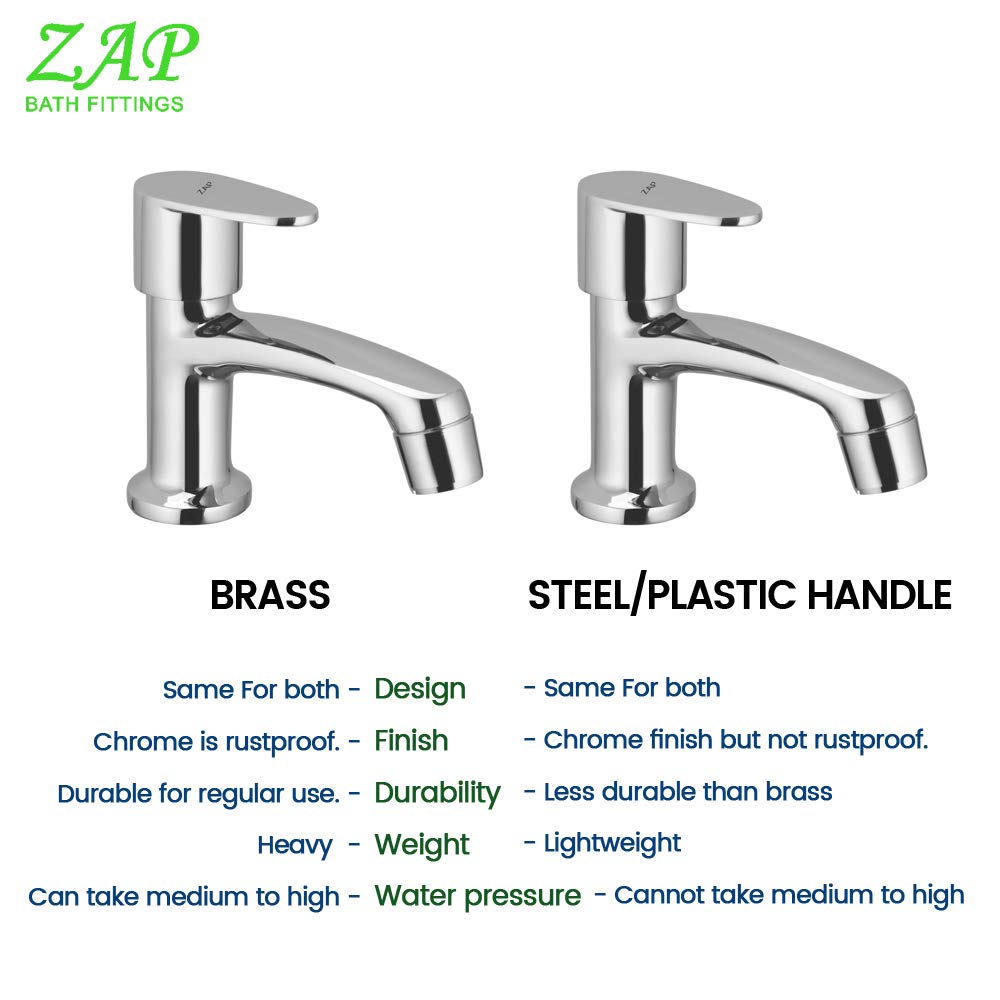 ZAP Pluto Pillar Cock | Premium Brass Long Body Bib Cock | Chrome Plated Hot or Cold Water Tap for Bathroom, Kitchen, Wash Basin | Sleek Modern Design