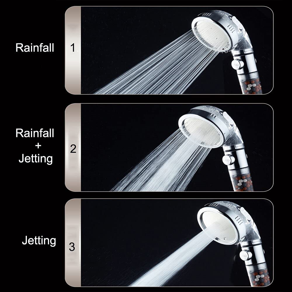 ZAP Exotic Handheld Shower set High Pressure Detachable Shower Head with Hand Spray & ON/OFF Pause Switch & 3 Spray Setting Showerhead with 1.5m Long Hose & Shower Stand wall Mounted (Filter Beads)
