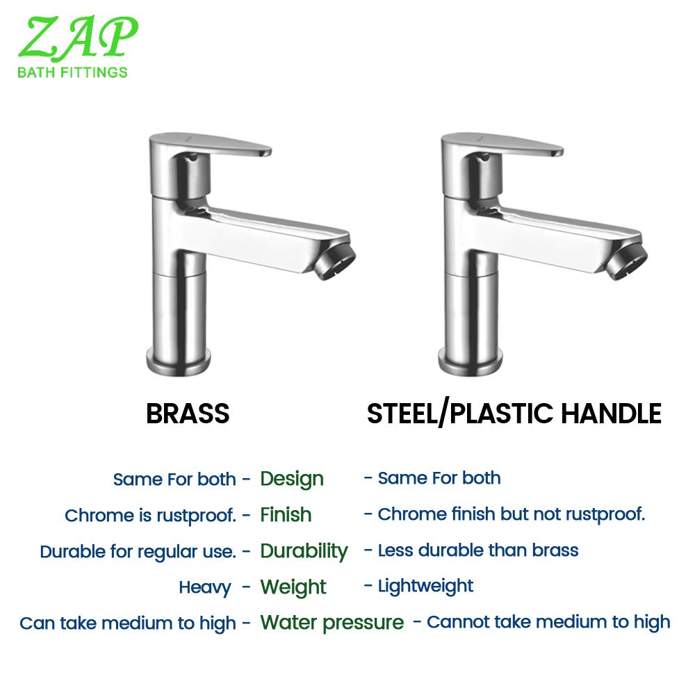 Zap Skoda Full Body Brass Pillar Cock | Long Body Chrome Plated Hot & Cold Water Tap for Wash Basin & Sink | Premium Bathroom Faucet | Modern Durable Brass Water Tap