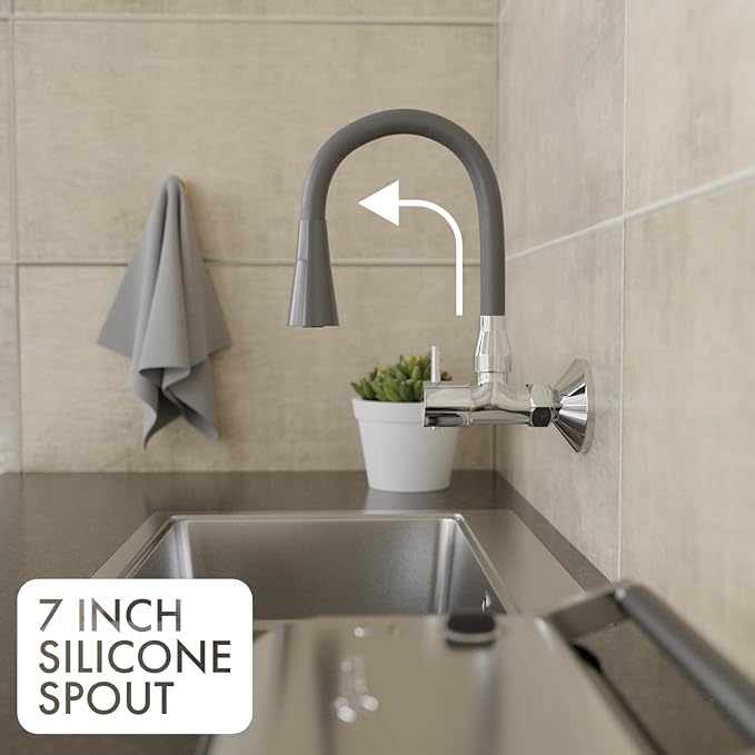 Grey Brass Sink Tap with Dual Flow Kitchen Faucet with Flexible Swivel Spout