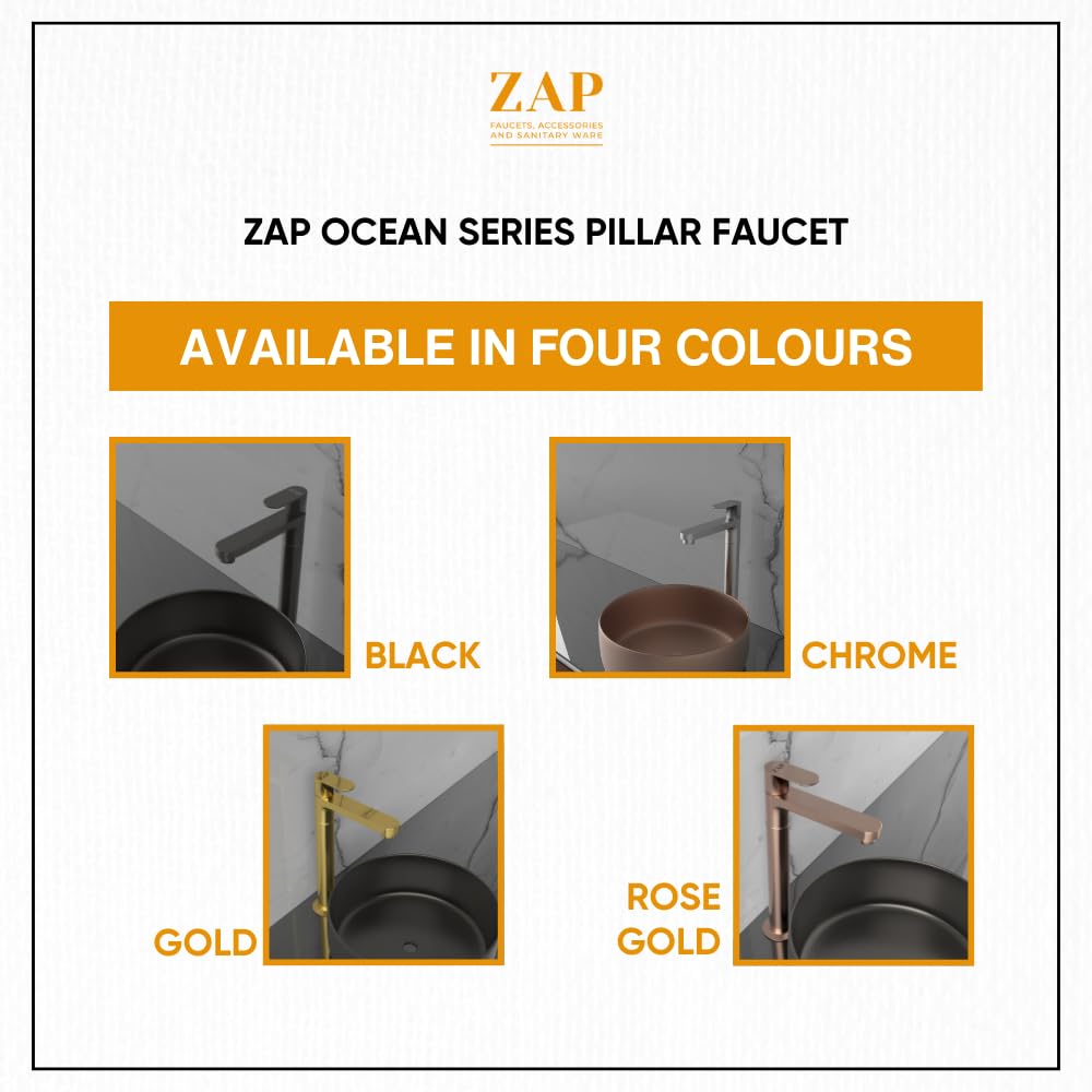 ZAP Ocean Series Brass Pillar Cock Tap 11-Inch Tall | Chrome Finish Bathroom Faucet | Hot and Cold Water Tap for Wash Basin, Sink, Vanity | Stylish & Durable