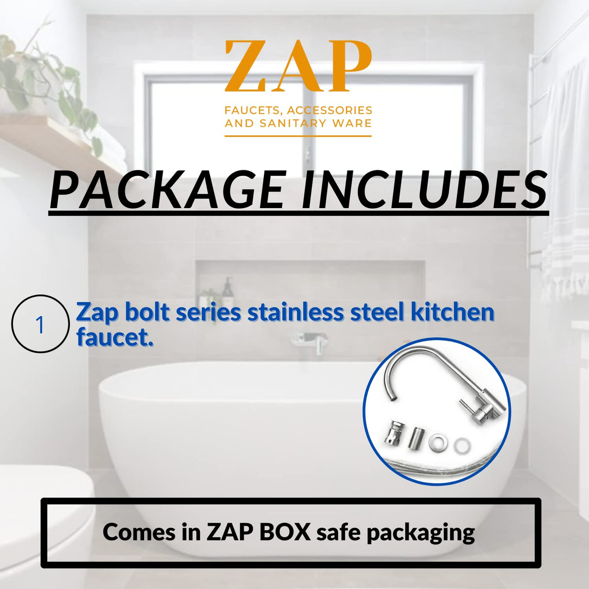 ZAP Bolt Series Stainless Steel Kitchen Faucet – Wall Mounted Sink Tap for Home & Bar Kitchens | Sleek Chrome Finish Water Tap | Ideal for Modular Kitchens