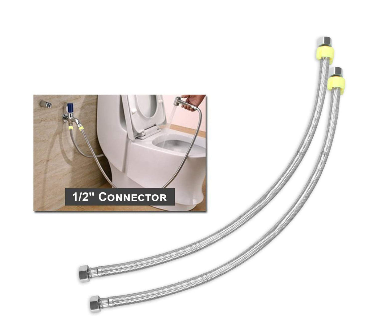 ZAP Brass Angle Valve with Stainless Steel Connection Pipe – Set of 2 | Chrome-Plated Quarter Turn Tap with Wall Flange for Bathroom, Kitchen, Geyser, Basin & Toilet | Rust-Resistant | Made in India