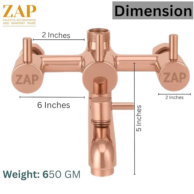 Elixir 3 in 1 Rose Gold Bathroom Wall Mixer