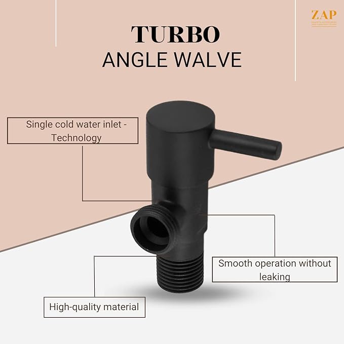 ZAP 3435 Turbo Stainless Steel Angle Valve Stop Cock Set – Wall-Mount, Black Finish