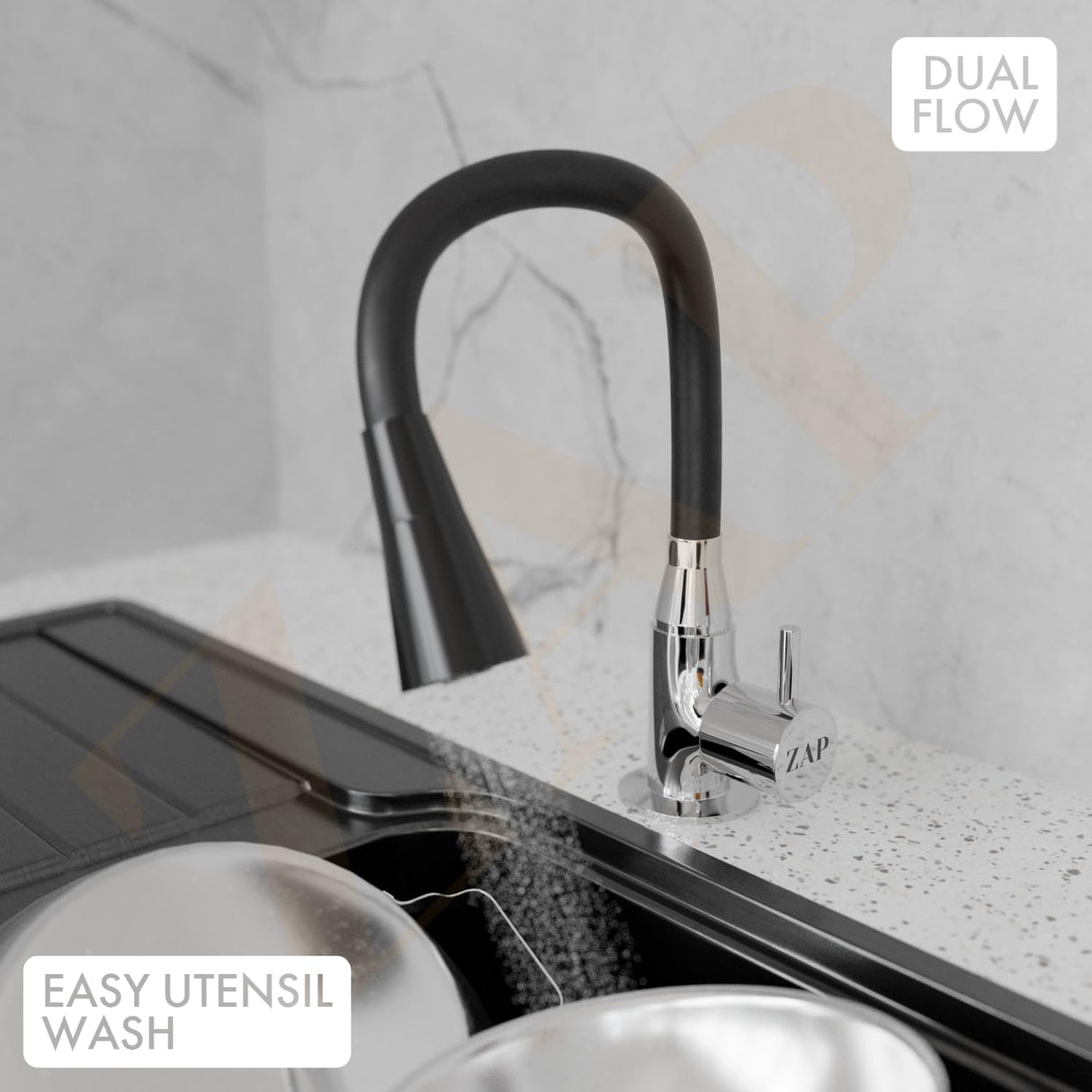 Elixir Kitchen Sink Tap – Dual Flow Black Silicone Spout