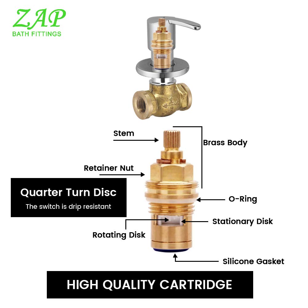 ZAP Brass Concealed Stop Cock 3/4 Inch | Chrome-Plated Quarter Turn Brass Valve with Adjustable Wall Flange | Heavy-Duty Concealed Tap for Bathroom, Basin & Geyser Fittings | Made in India