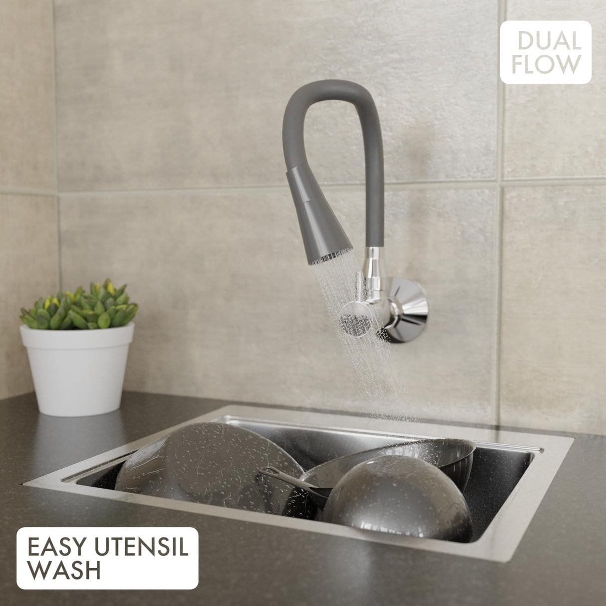 Elixir Chrome Brass Kitchen Tap Wall Mounted Sink Tap