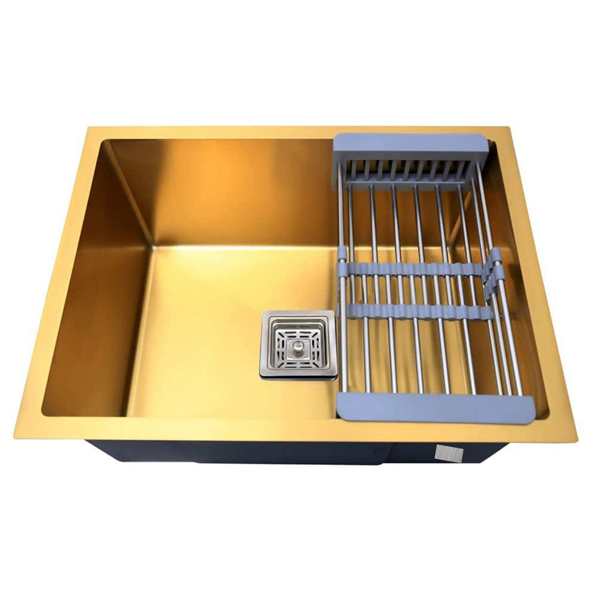 Zap Kitchen Sink Single Bowl 24x18 Inch | Gold Finish | 304 Stainless Steel | Dual Water Aerator, Sink Drainer Basket, Waste Coupling & Pipe | R Angle Corners | Smooth Drainage | Noise Reduction Pads