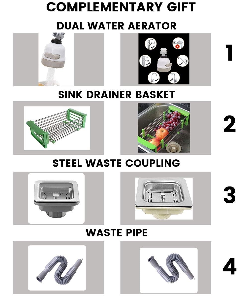 ZAP Hexa Series 304 Grade Stainless Steel Kitchen Sink | Single Bowl | Satin/Matte Finish | Square Coupling | Rust-Proof & Durable | Premium Quality (24 x 18 x 10 Inch)