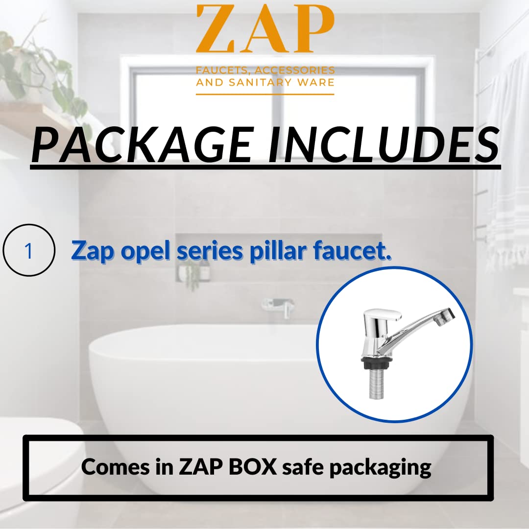 ZAP Opel Series Pillar Faucet – Stainless Steel Finish Basin Tap with Foam Flow | Rust-Free, High Tensile Strength Faucet for Bathroom, Kitchen, & Home Wash Basins