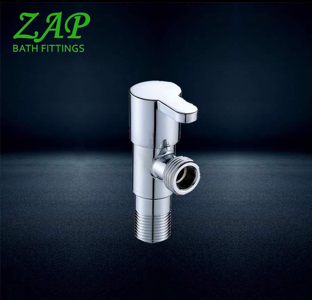 ZAP Brass Angle Valve with Stainless Steel Connection Pipe – Set of 2 | Chrome-Plated Quarter Turn Tap with Wall Flange for Bathroom, Kitchen, Geyser, Basin & Toilet | Rust-Resistant | Made in India
