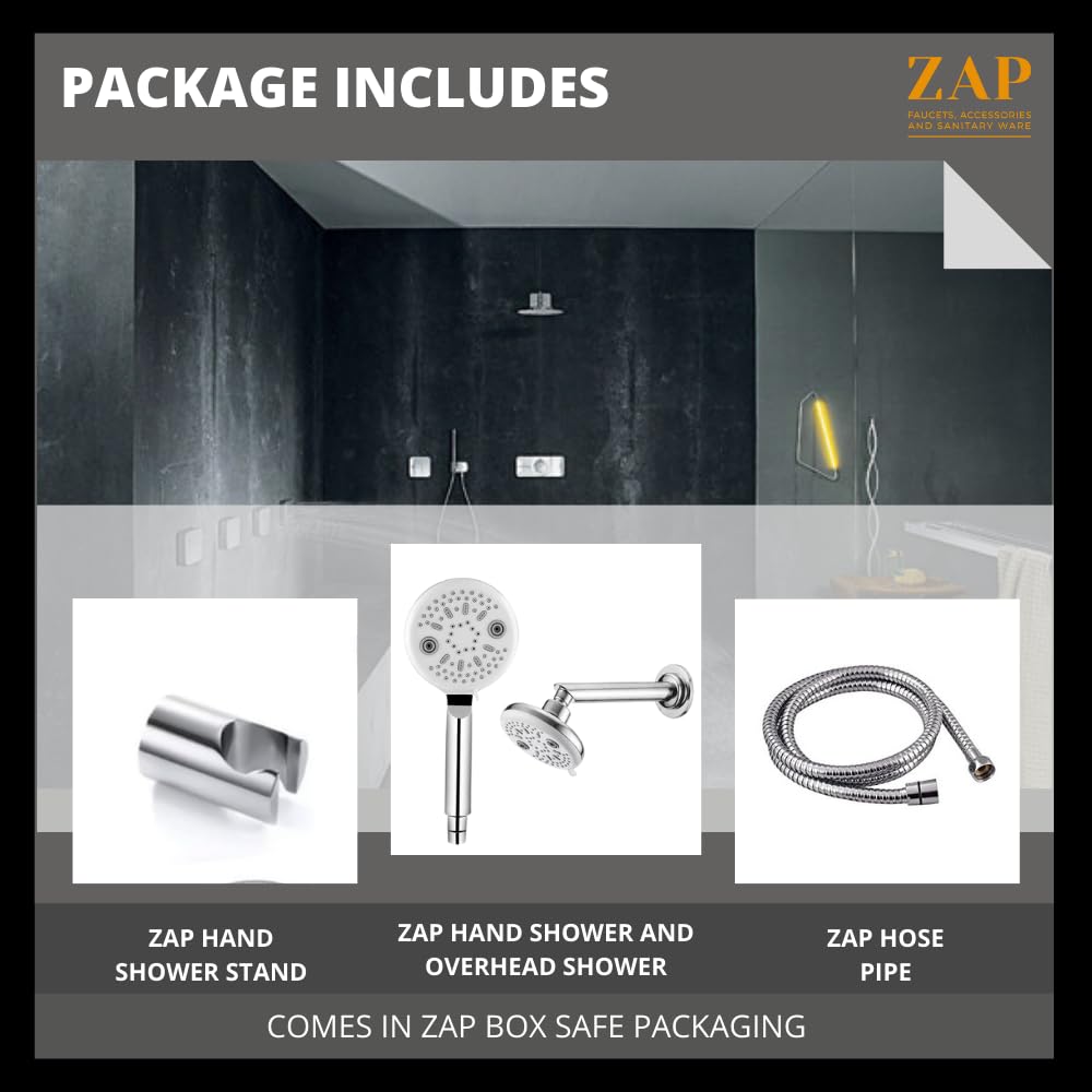ZAP Ultra SH 1387 Overhead and Hand Shower Combo – Chrome Finish Dual Shower Head System | Multi Spray Modes | Spa-Style Rain Shower | Easy Installation | Bathroom Shower Set