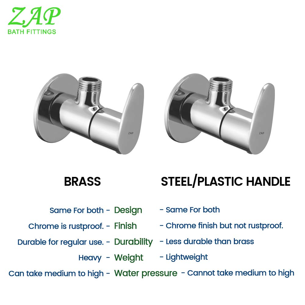ZAP Pluto Full Brass Angle Cock – 5x3 Inch Heavy-Duty Bathroom Valve | Chrome Finish Quarter Turn Tap with Wall Flange | Ideal for Geyser, Sink, Jet Spray | Made in India