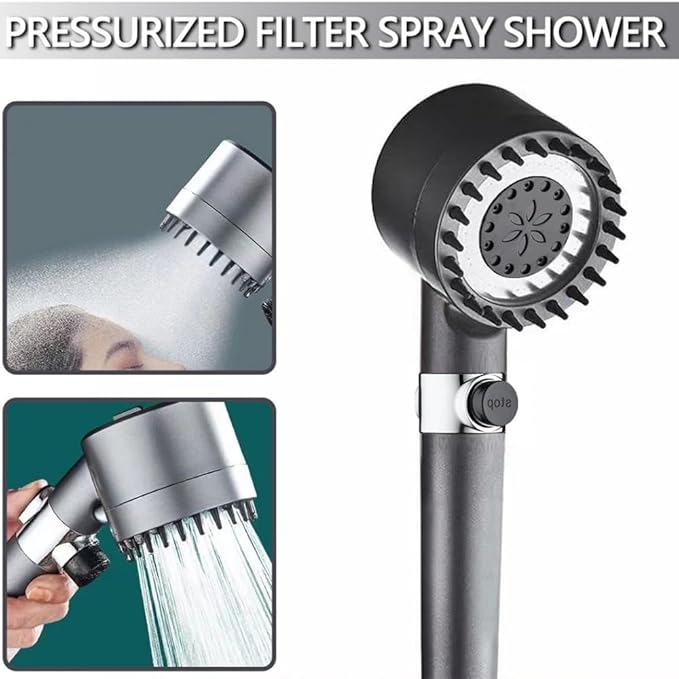 Black Filtered Handheld Shower – 3 Spray Modes with Pause Switch