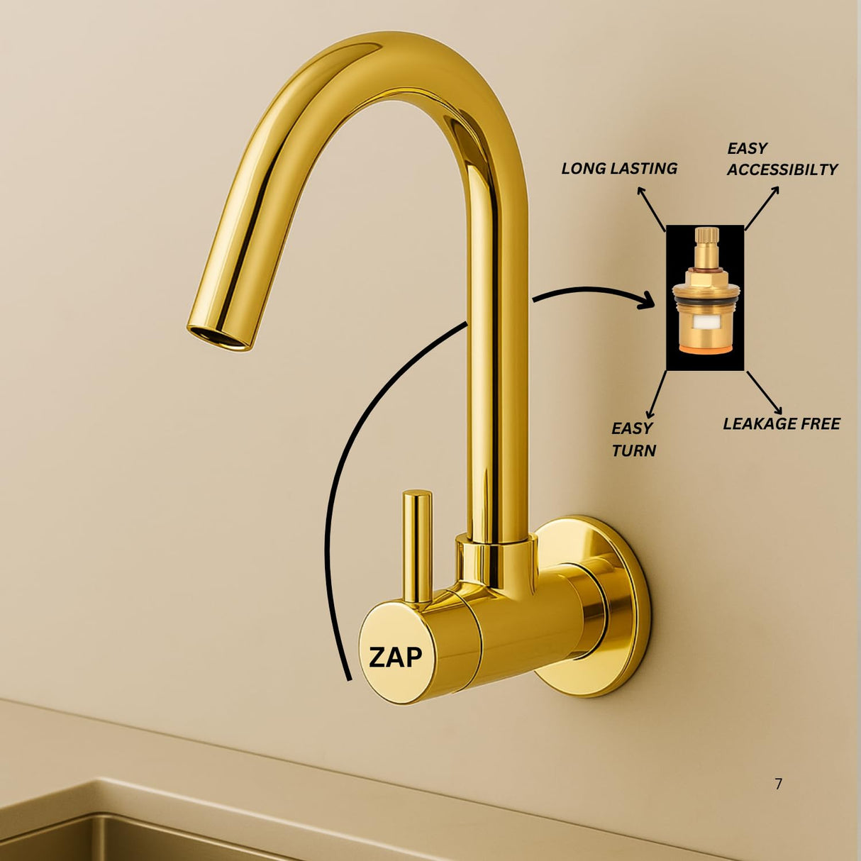 Elixir Kitchen Sink Tap Gold Wall Mounted
