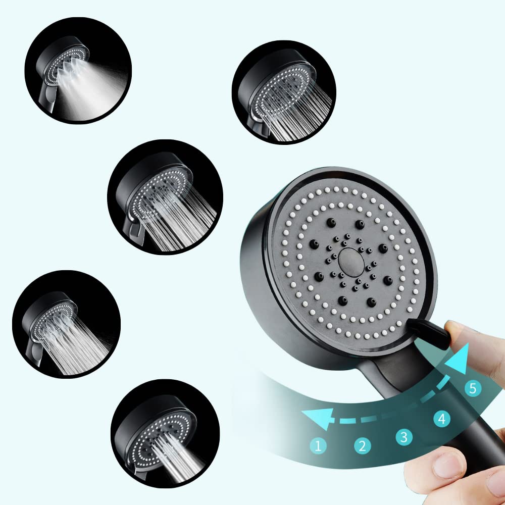 ZAP | 9-INCH HIGH PRESSURE HANDHELD SHOWER | 5 SPRAY MODES | MULTI-FUNCTIONAL WATER FLOW | WITH 1M SHOWER HOSE PIPE | SLEEK BLACK FINISH | BATHROOM HAND SHOWER